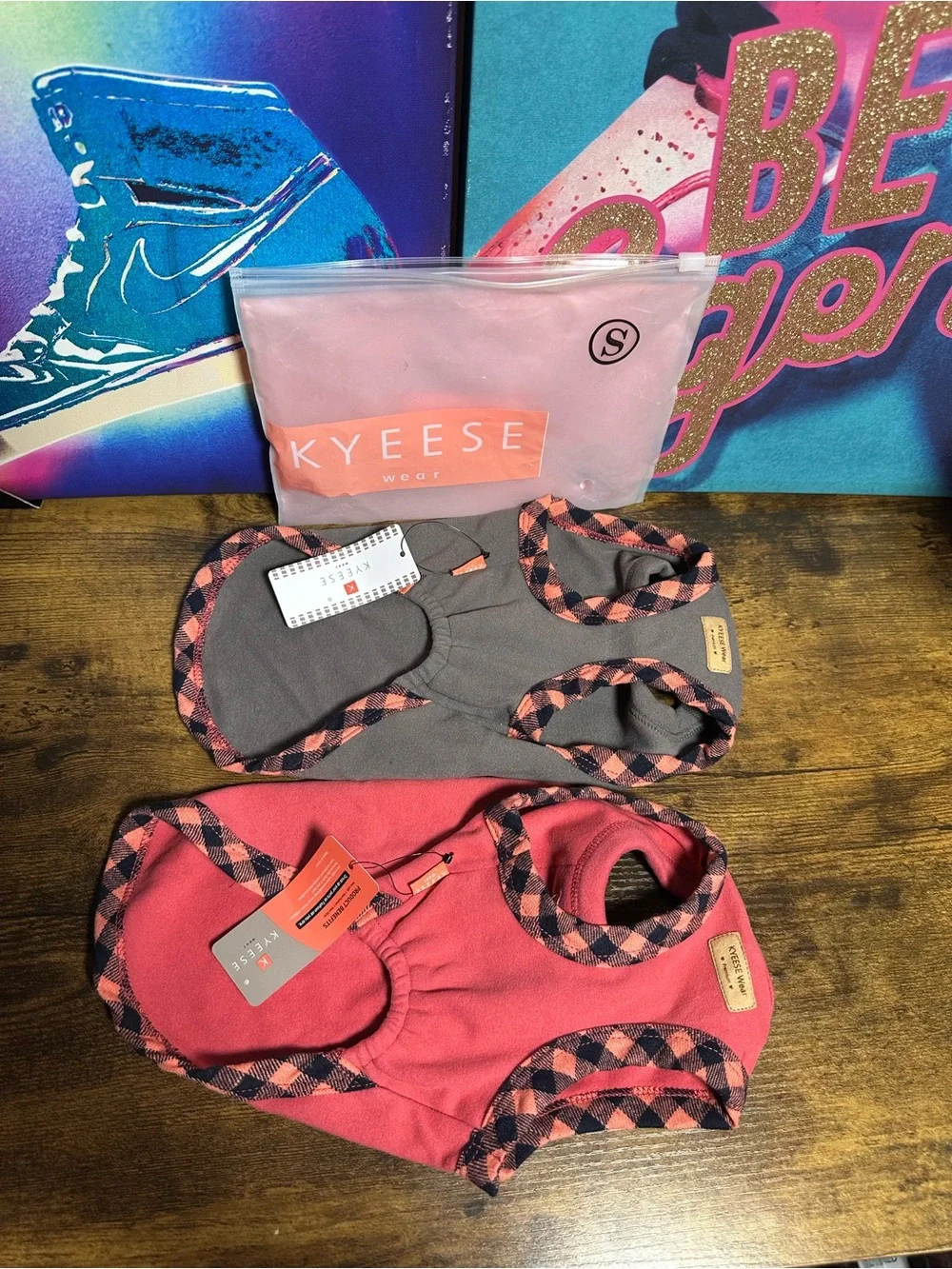 2pc KYEESE fleece dog sweaters featuring plaid trim and button details